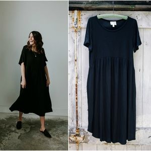 Black Flutter-Sleeve Midi Dress
